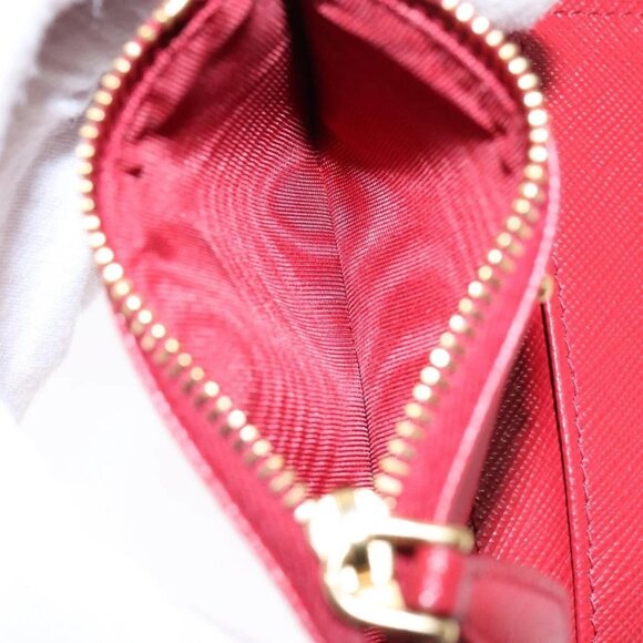 PRADA Card Case Safiano leather Red Gold Auth 140692 - Picture 13 of 16